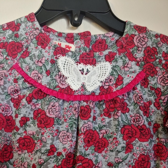 Plum Red Floral Romper with Butterfly Applique 3-6 Months - Picture 3 of 5